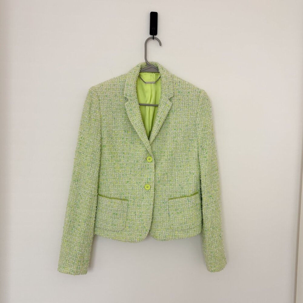 Elie Tahari Shannon Lime Green Speckled Tweed Blazer